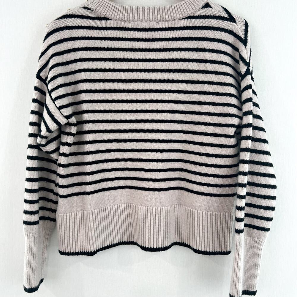 Magaschoni Women's Striped Sweater Small Gold Buttons Beige Black Minimalist - Picture 4 of 6